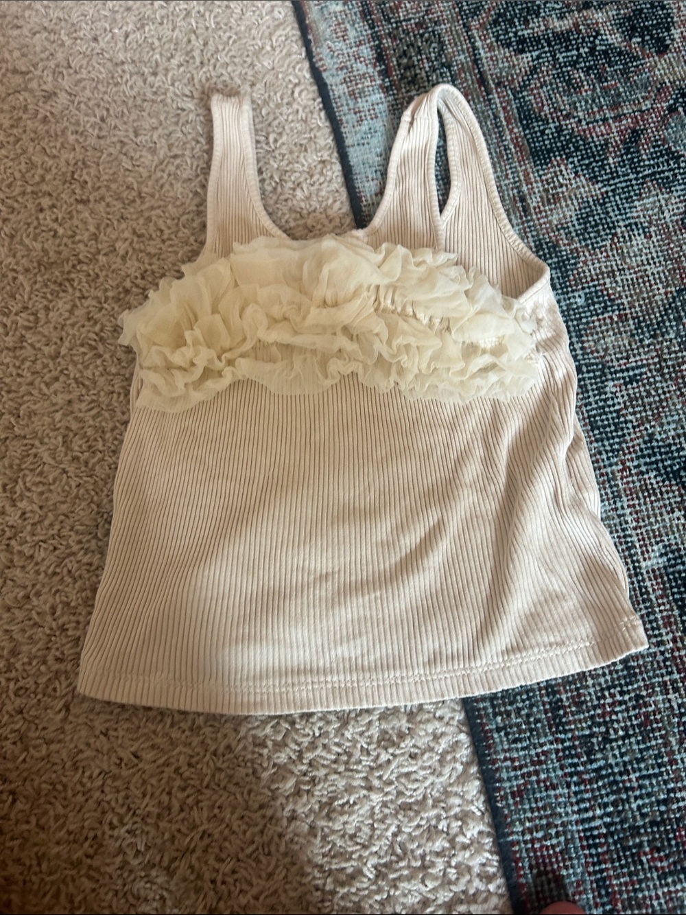 Zara Cream Ruffle Ribbed Tank Top